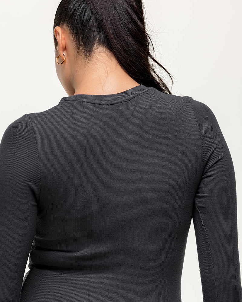 Long Sleeve Workout Tee - Washed Black