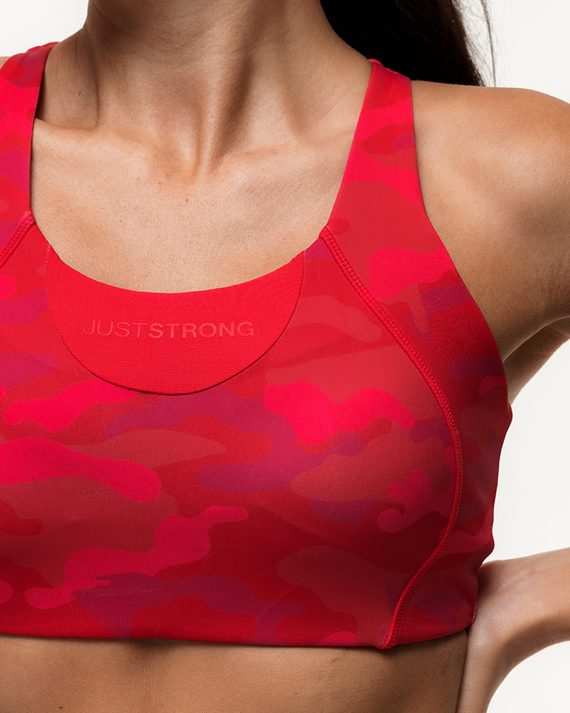 Vertex Camo Multi Strap Sports Bra - Ruby Red