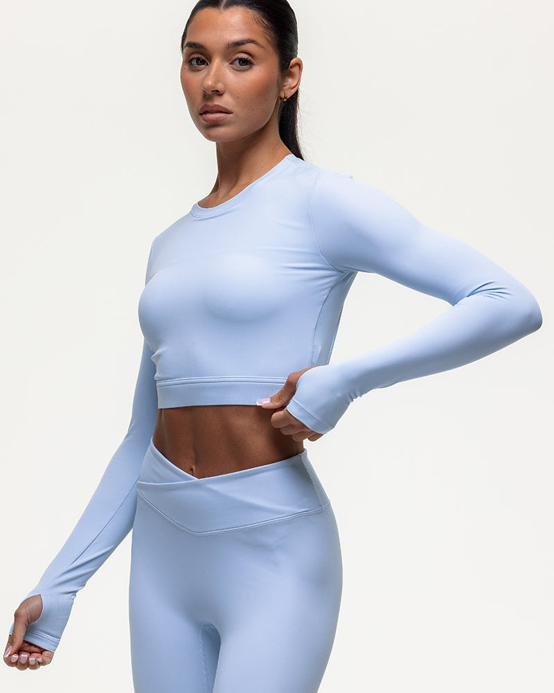 Karma Long Sleeve Crop Top - Cashmere Blue
